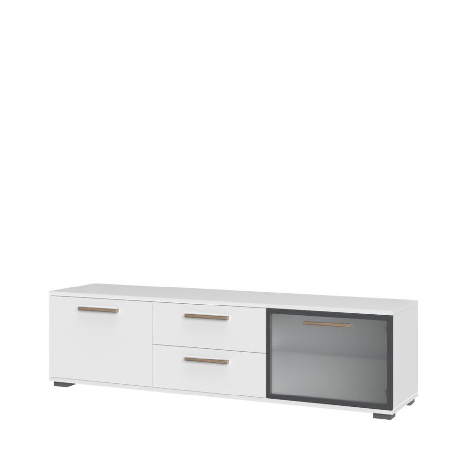 TV omarica All Room Concept E5, fronte bela, s steklenim krilom