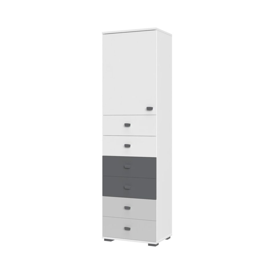 Visoka omara All Room Concept F10, fronte bela, grafit in biserno siva