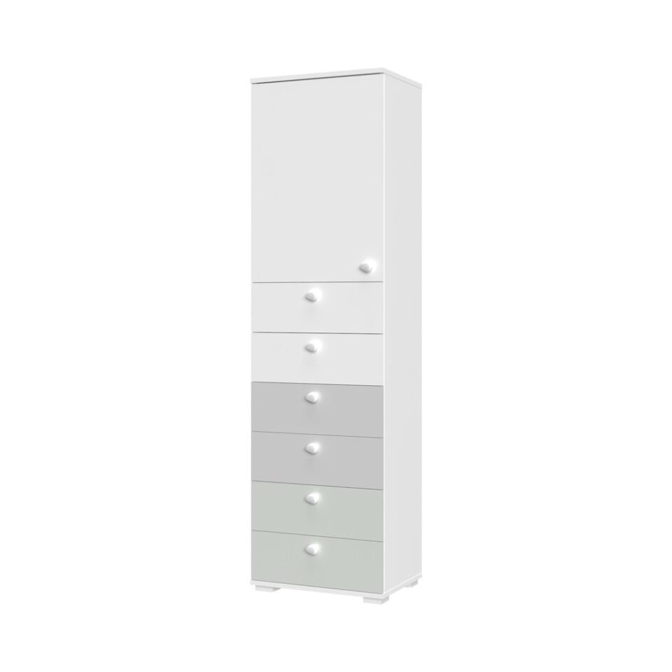 Visoka omara All Room Concept F10, fronte bela, biserno siva in svetlo zelena