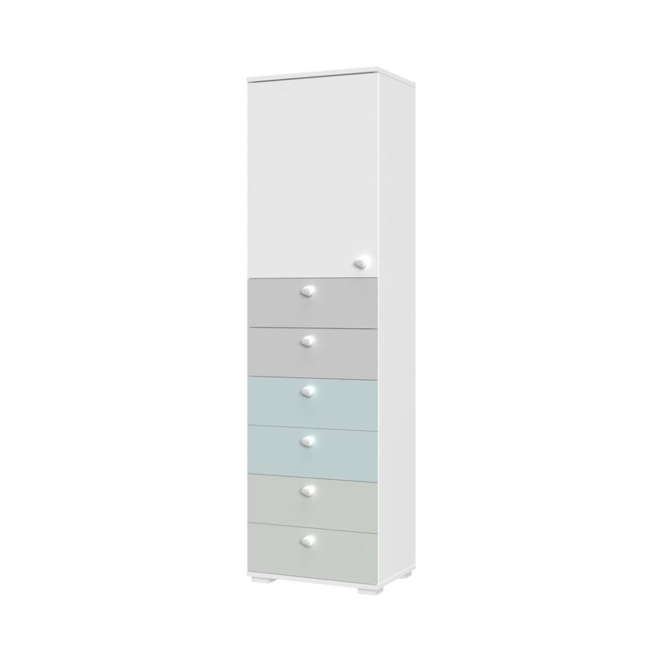 Visoka omara All Room Concept F10, fronte bela, biserno siva, svetlo modra in svetlo zelena