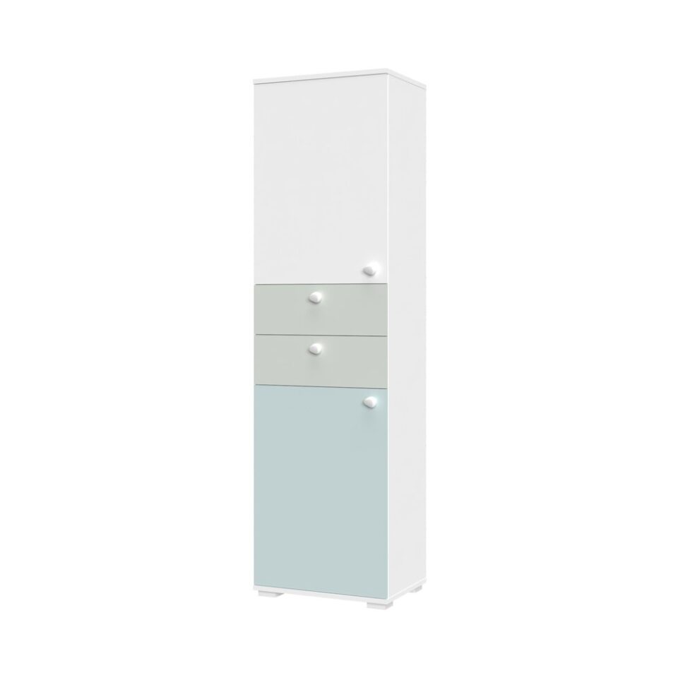 Visoka omara All Room Concept F4, fronte bela, svetlo zelena in svetlo modra