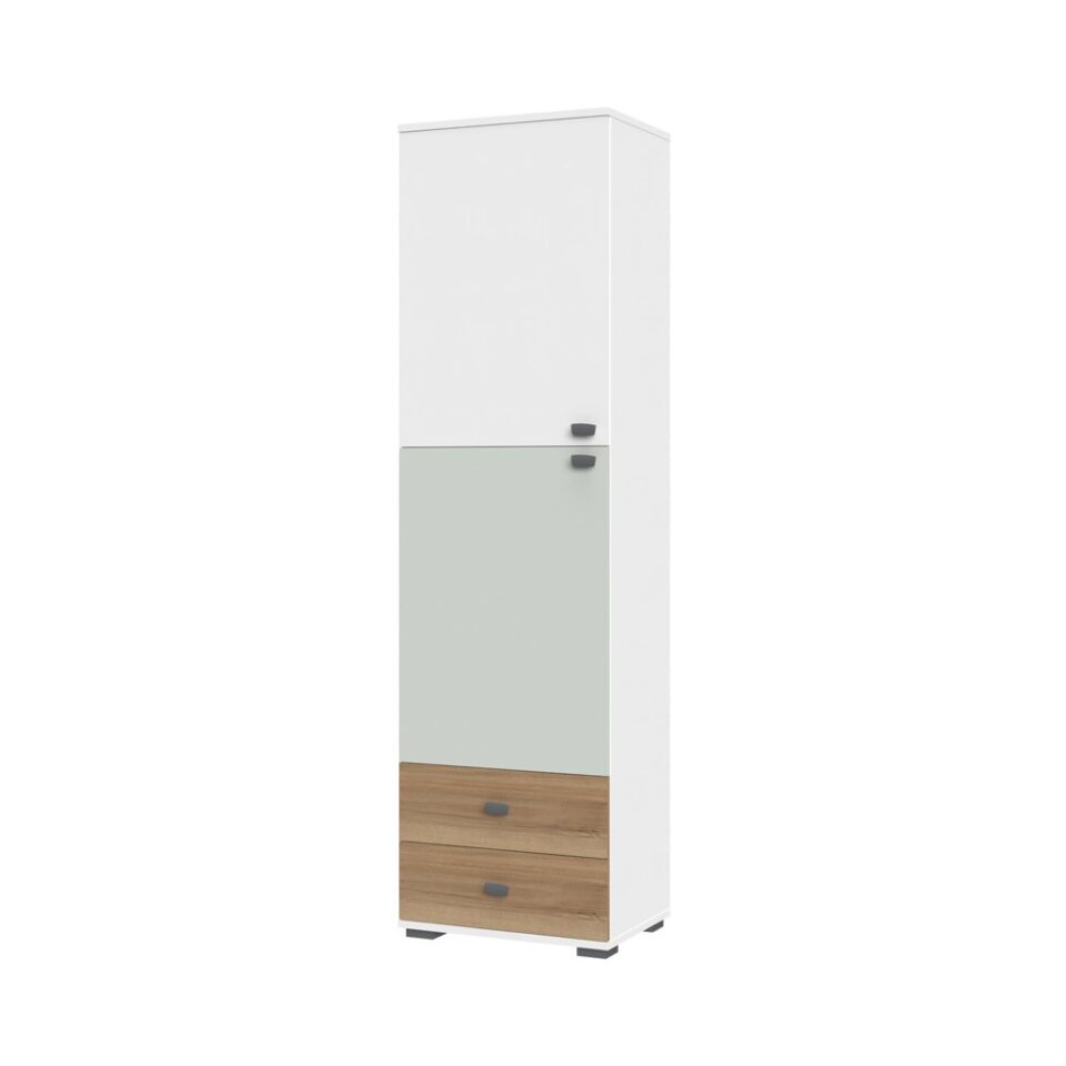 Visoka omara All Room Concept F4, fronte bela, svetlo zelena in pacifik oreh