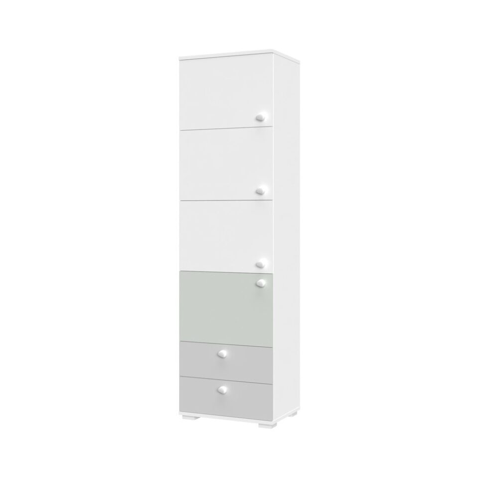 Visoka omara All Room Concept F6, fronte bela, svetlo zelena in biserno siva