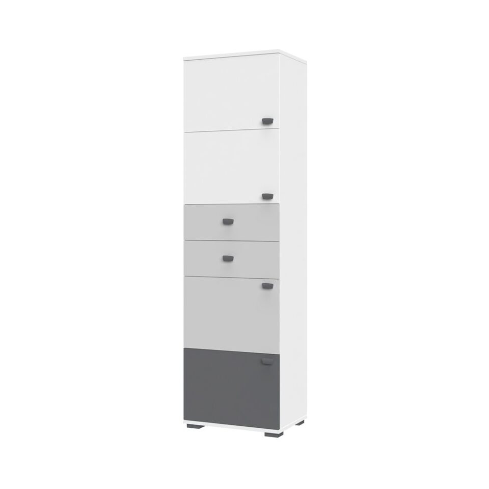 Visoka omara All Room Concept F6, fronte bela, biserno siva in grafit