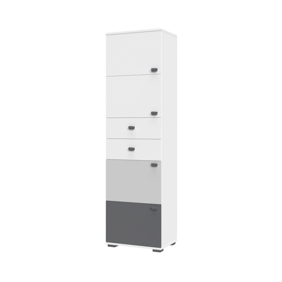 Visoka omara All Room Concept F6, fronte bela, biserno siva in grafit