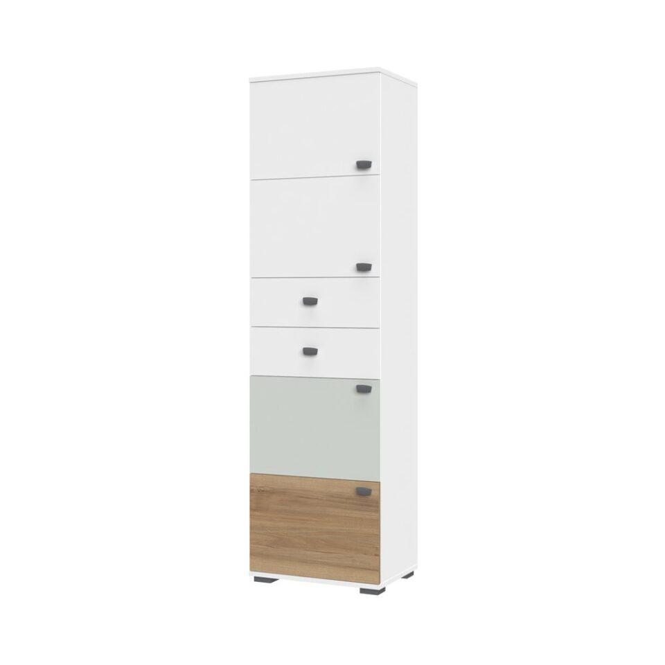 Visoka omara All Room Concept F6, fronte bela, svetlo zelena in pacifik oreh