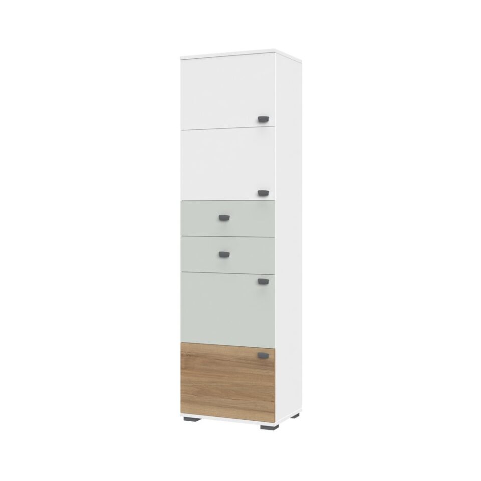 Visoka omara All Room Concept F6, fronte bela, svetlo zelena in pacifik oreh