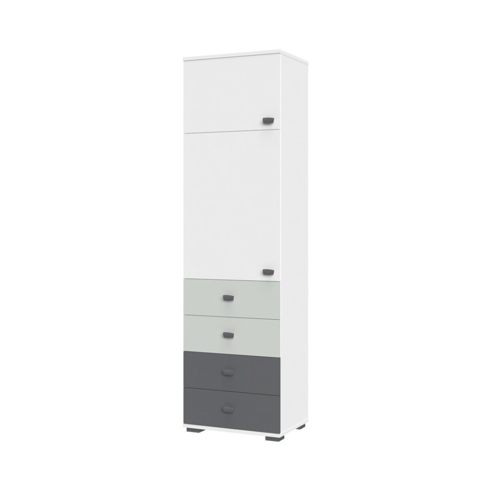 Visoka omara All Room Concept F7, fronte bela, svetlo zelena in grafit