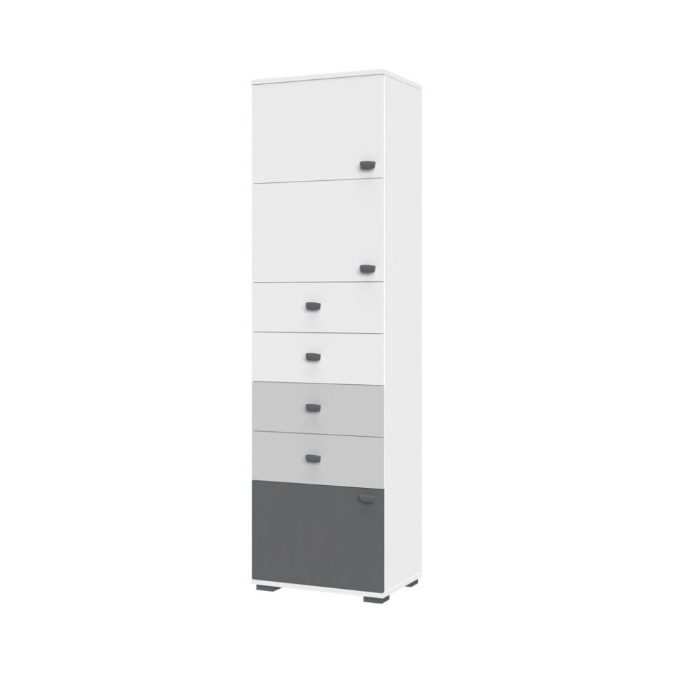 Visoka omara All Room Concept F8, fronte bela, biserno siva in grafit