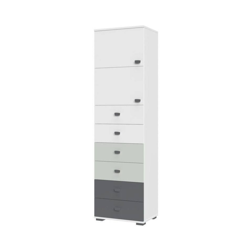 Visoka omara All Room Concept F9, fronte bela, svetlo zelena in grafit