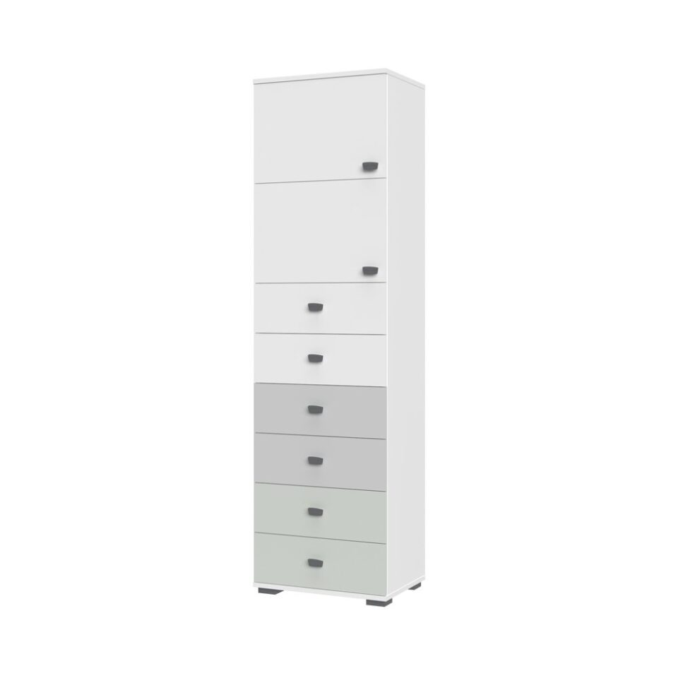 Visoka omara All Room Concept F9, fronte bela, biserno siva in svetlo zelena