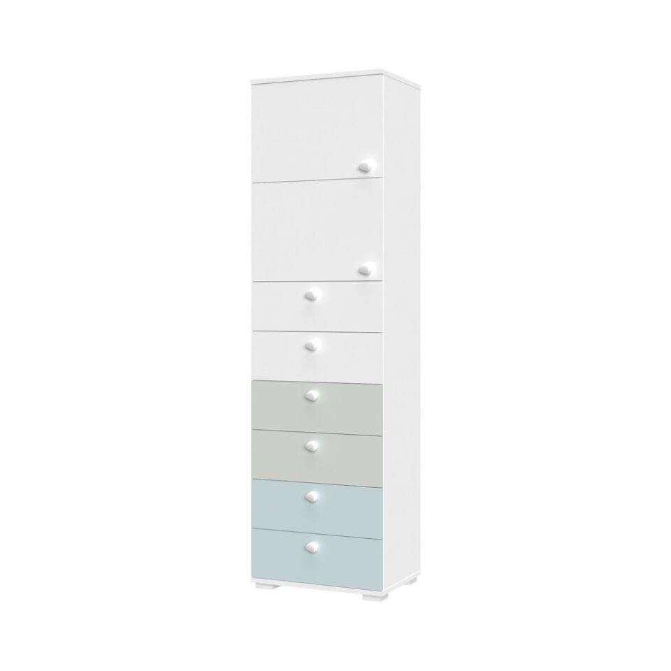 Visoka omara All Room Concept F9, fronte bela, svetlo zelena in svetlo modra