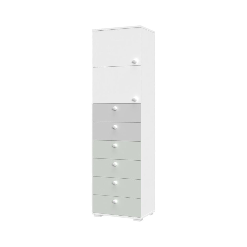Visoka omara All Room Concept F9, fronte bela, biserno siva in svetlo zelena
