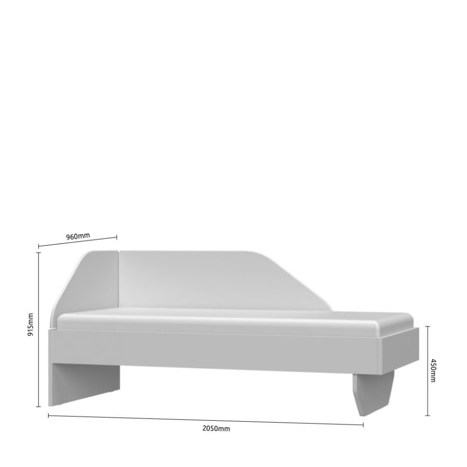 Kotna postelja 90 All Room Concept KR90K, skica z merami