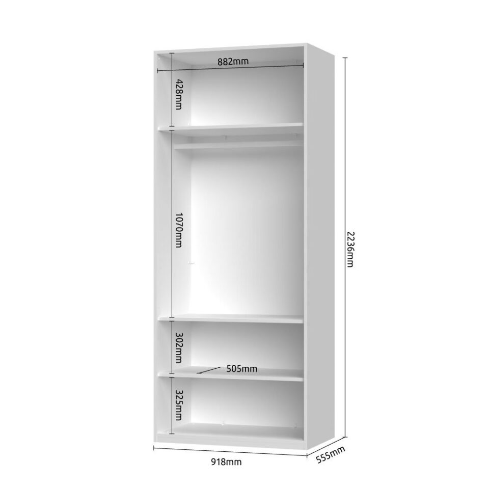Dvodelna garderobna omara All Room Concept P2, skica z merami