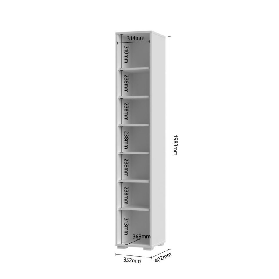 Pokončni regal All Room Concept VP7, skica z merami