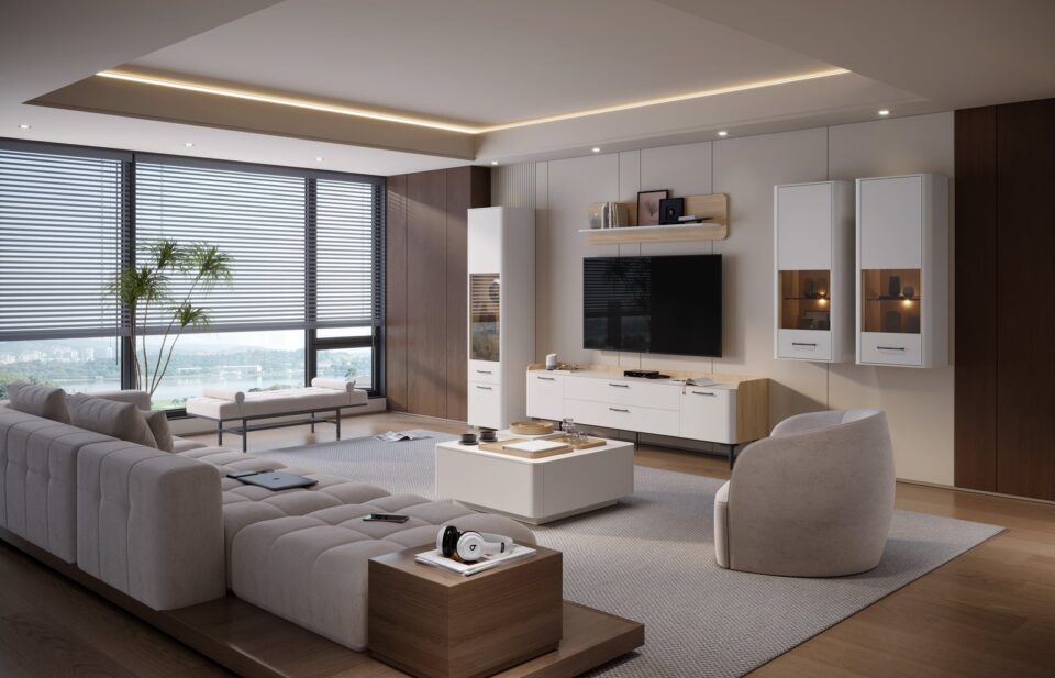 Dnevna soba Radda Air, sestav, Pepper White in Furneo hrast