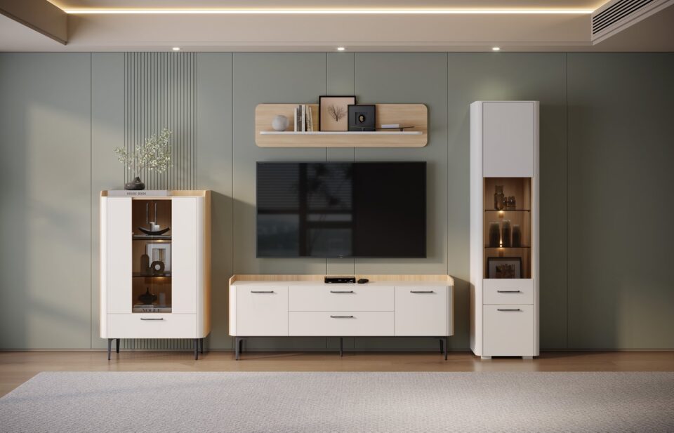 Dnevna soba Radda Air, sestav, Pepper White in Furneo hrast