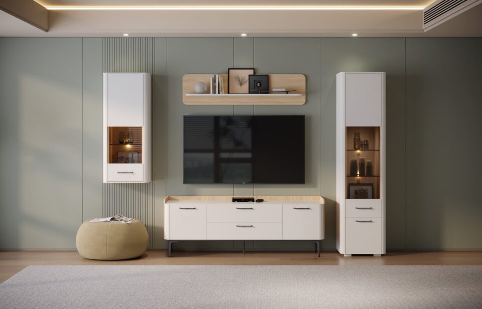 Dnevna soba Radda Air, sestav, Pepper White in Furneo hrast