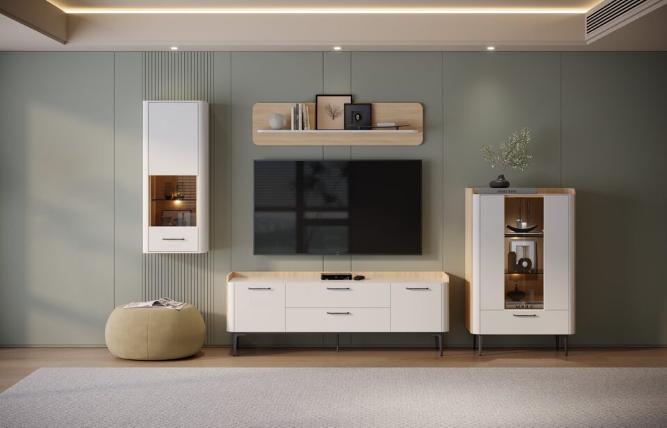 Dnevna soba Radda Air, sestav, Pepper White in Furneo hrast