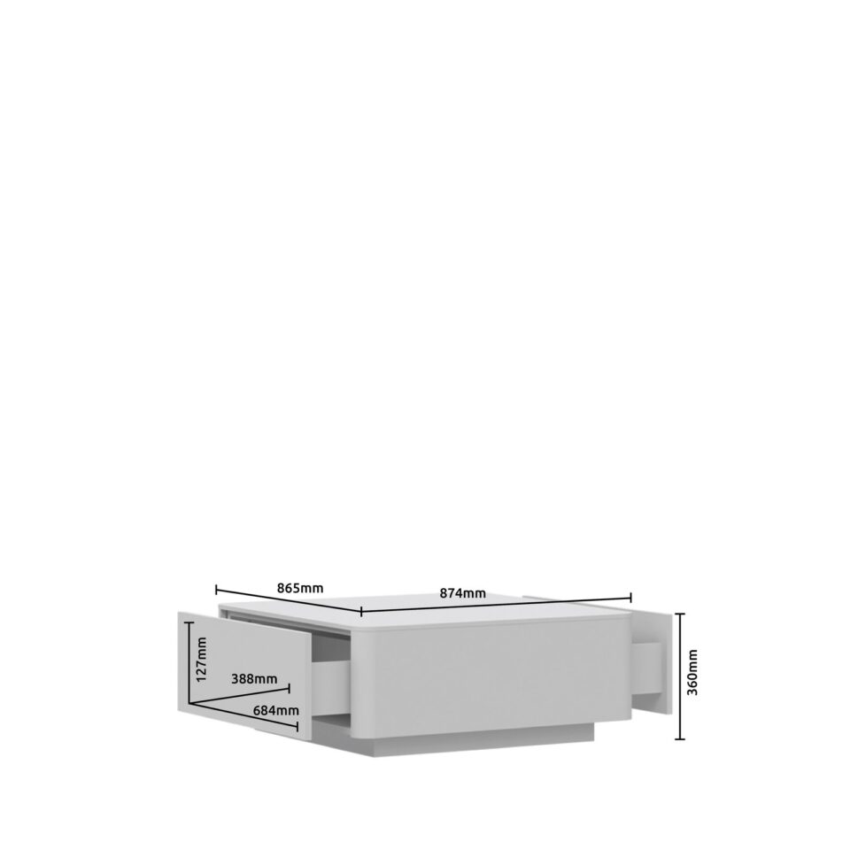 Klubska mizica Radda Air KLS/AI, Pepper White / Furneo hrast, skica z merami
