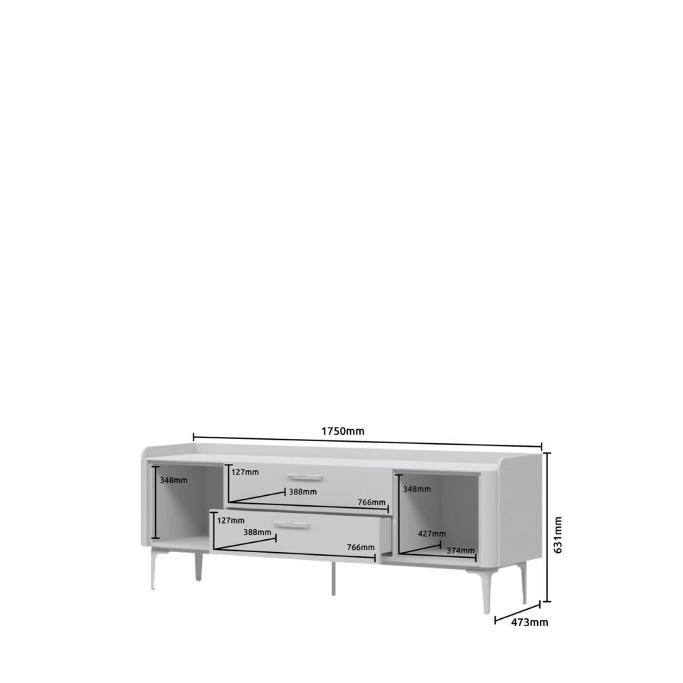 TV omarica Radda Air TV175-2K2F/AI, Pepper White / Furneo hrast, skica z merami