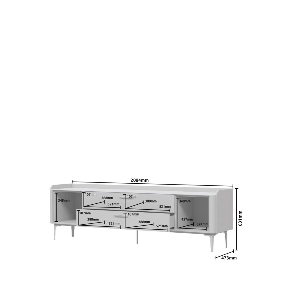 TV omarica Radda Air TV209-2K2F/AI, Pepper White / Furneo hrast, skica z merami