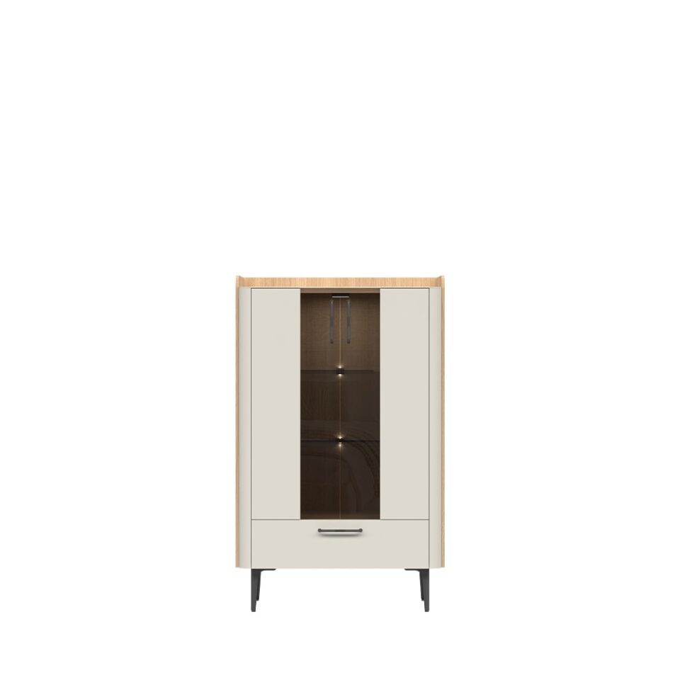 Vitrina Radda Air V82-2KS1F/AI, Pepper White / Furneo hrast, pogled od spredaj