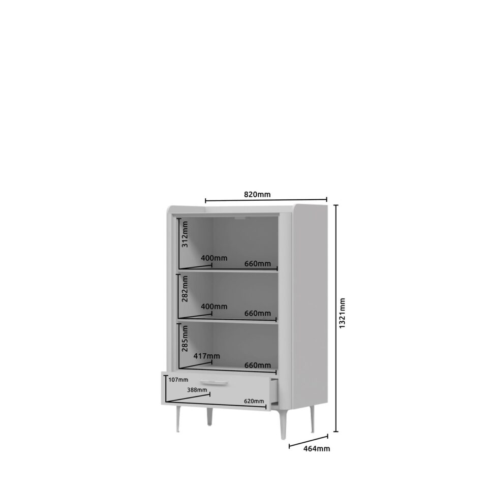 Vitrina Radda Air V82-2KS1F/AI, Pepper White / Furneo hrast, skica z merami
