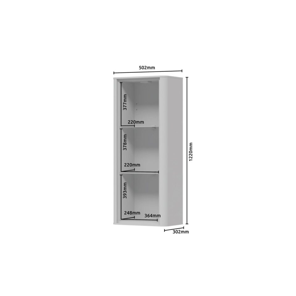 Viseča vitrina Radda Air VK-1KS/AI, Pepper White / Furneo hrast, skica z merami