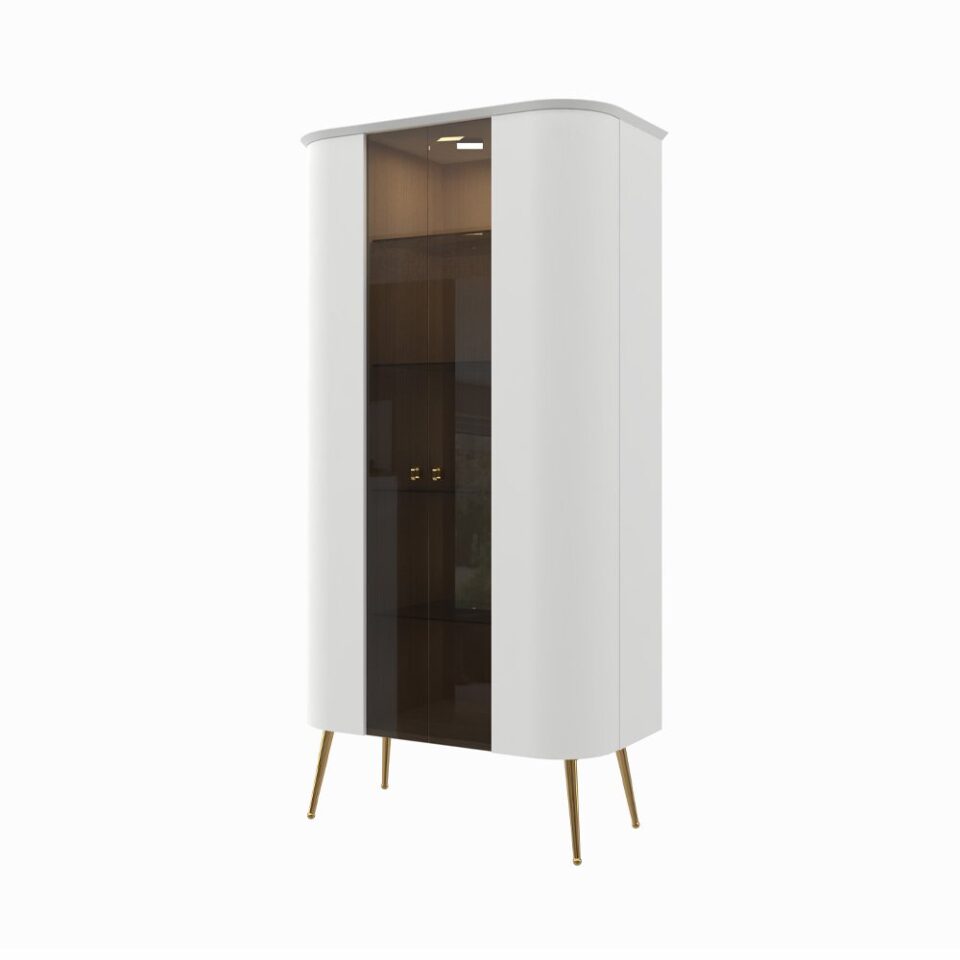 Vitrina Radda Galet V90-2S/GT, Bela mat / naravni furnir, pogled pod kotom
