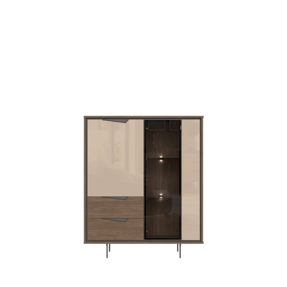 Vitrina Radda Left V112-3K2F/LF, Mokka HG / Lincon oreh, pogled od spredaj