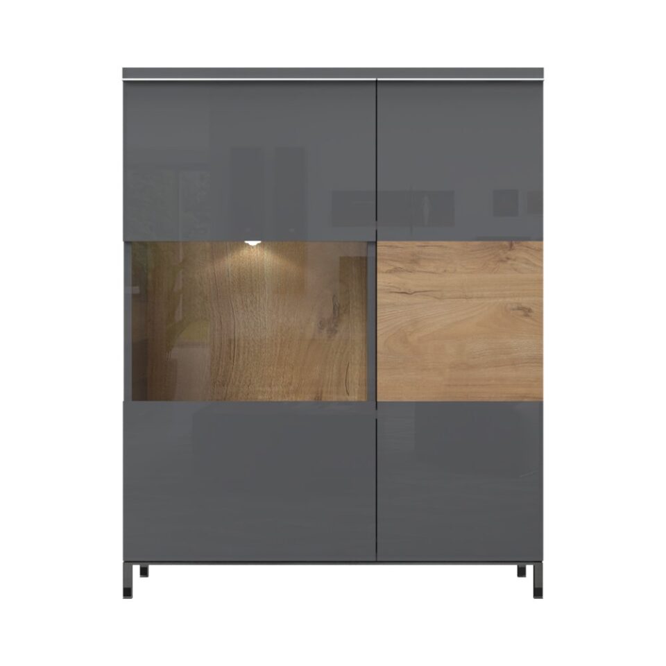 Vitrina Radda Onyx V90-2KS/ON, Antracit HG / Pacifik oreh, pogled od spredaj