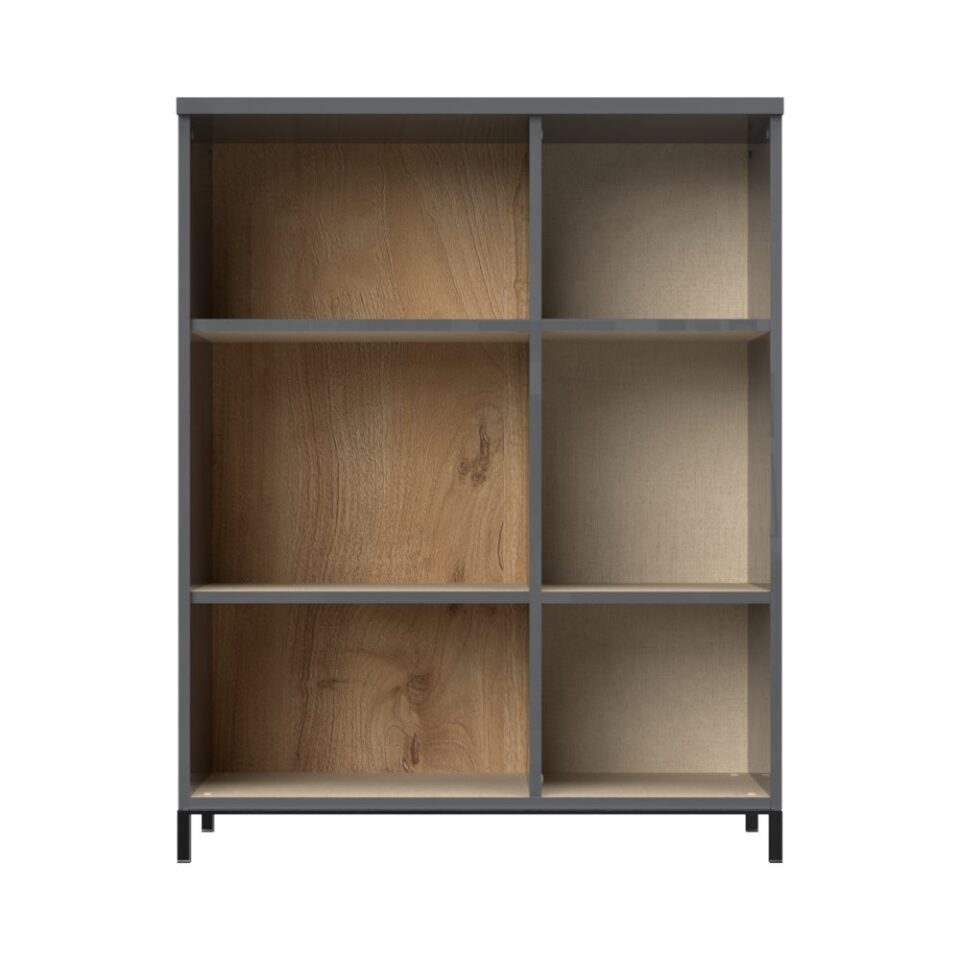 Vitrina Radda Onyx V90-2KS/ON, Antracit HG / Pacifik oreh, odprta