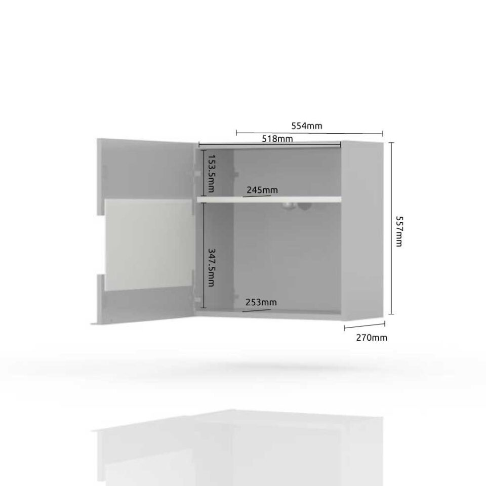 Viseča vitrina Radda Onyx VK55-1KS/ON, Antracit HG / Pacifik oreh, skica z merami