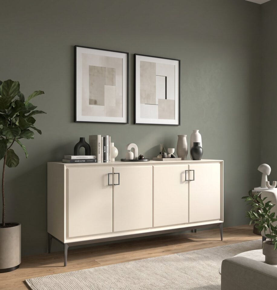 Dnevna soba Radda Regent, komoda, Pepper White mat in antracit