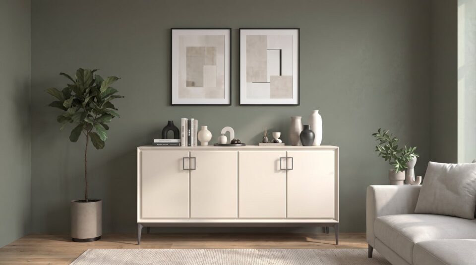 Dnevna soba Radda Regent, komoda, Pepper White mat in antracit