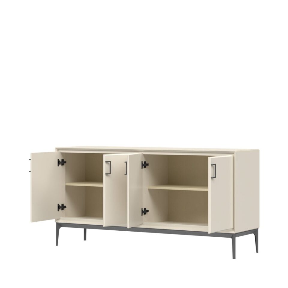 Komoda Regent K173-4K/RG, Pepper White, odprta, pogled pod kotom