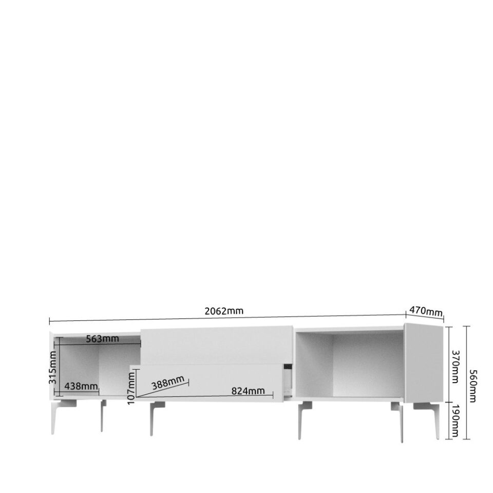 TV omarica SKY45 TV206N-2K2F/S45, Kašmir / Tobacco hrast, skica z merami