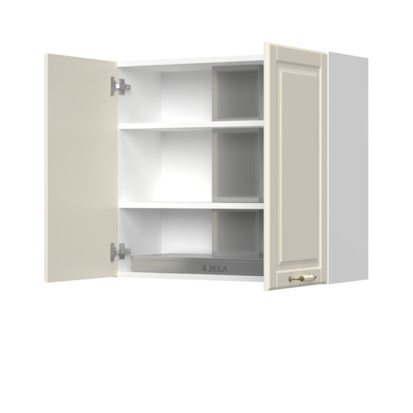 Kuhinjska zgornja omarica za napo z dvojnimi vrati Evergreen A7-80-2K/4, 80 cm, višina 72 cm, korpus Bela, fronta Slonova kost mat lak