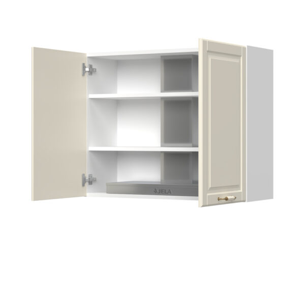 Kuhinjska zgornja omarica za napo z dvojnimi vrati Evergreen A7-90-2K/4, 90 cm, višina 72 cm, korpus Bela, fronta Slonova kost mat lak