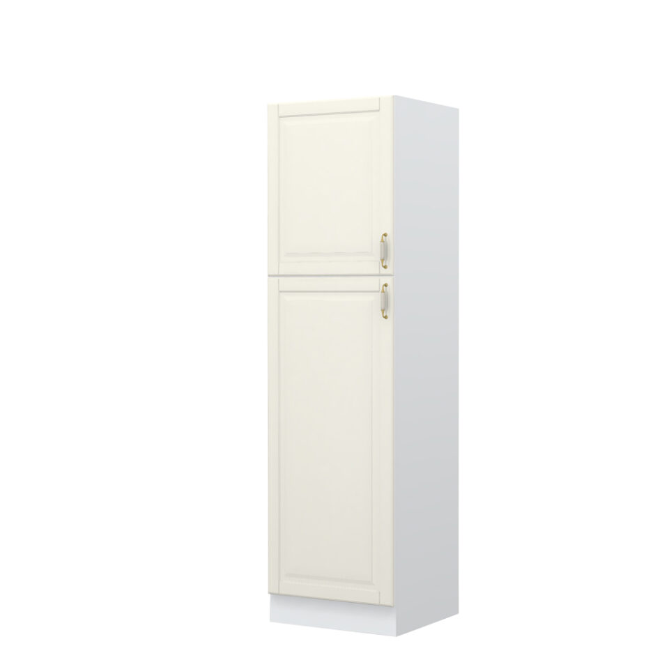 Kuhinjska visoka omara za vgradni hladilnik Evergreen K21-60-2KF/4, 60 cm, korpus Bela, fronta Slonova kost mat lak