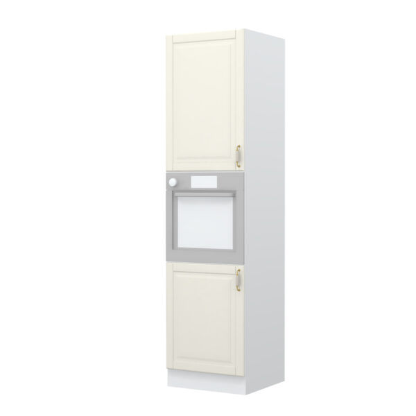 Kuhinjska visoka omara za vgradno pečico, z dvojnimi vrati Evergreen K23-60-2KR/4, 60 cm, korpus Bela, fronta Slonova kost mat lak