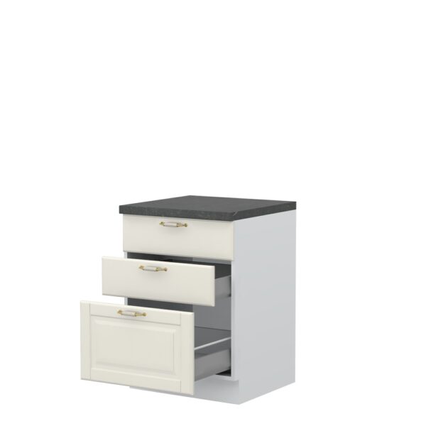 Kuhinjska spodnja omarica s tremi predali Evergreen R-60-3MBOX/4, 60 cm, korpus Bela, fronta Slonova kost mat lak