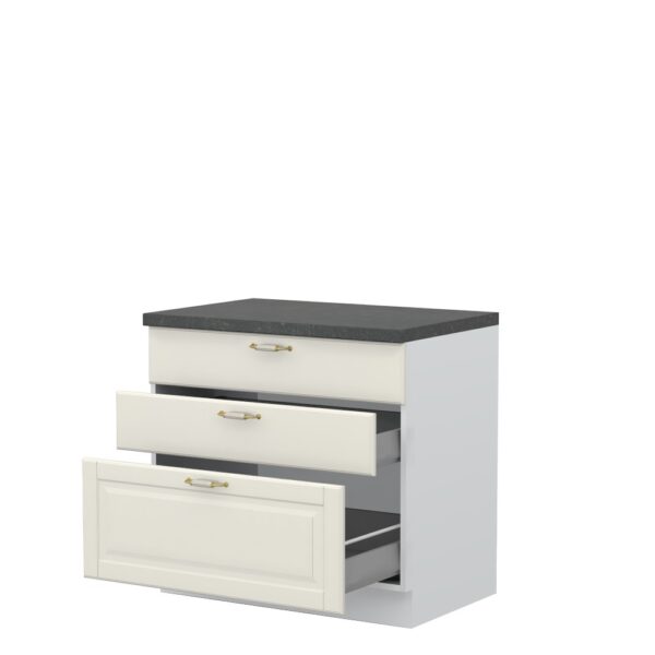 Kuhinjska spodnja omarica s tremi predali Evergreen R-90-3MBOX/4, 90 cm, korpus Bela, fronta Slonova kost mat lak