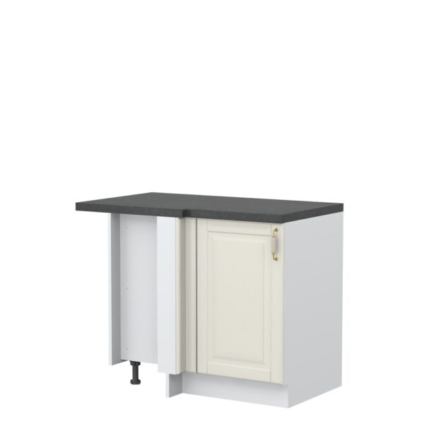 Kuhinjska kotna spodnja omarica z enimi vrati Evergreen R-UG-1K/4, 109 cm, korpus Bela, fronta Slonova kost mat lak
