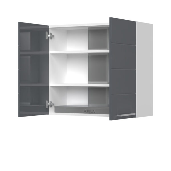 Kuhinjska zgornja omarica za napo z dvojnimi vrati Highline A7-80-2K/3, 80 cm, višina 72 cm, korpus Bela, fronta Onyx visoki sijaj