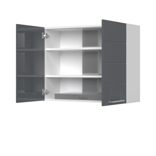 Kuhinjska zgornja omarica za napo z dvojnimi vrati Highline A7-90-2K/3, 90 cm, višina 72 cm, korpus Bela, fronta Onyx visoki sijaj