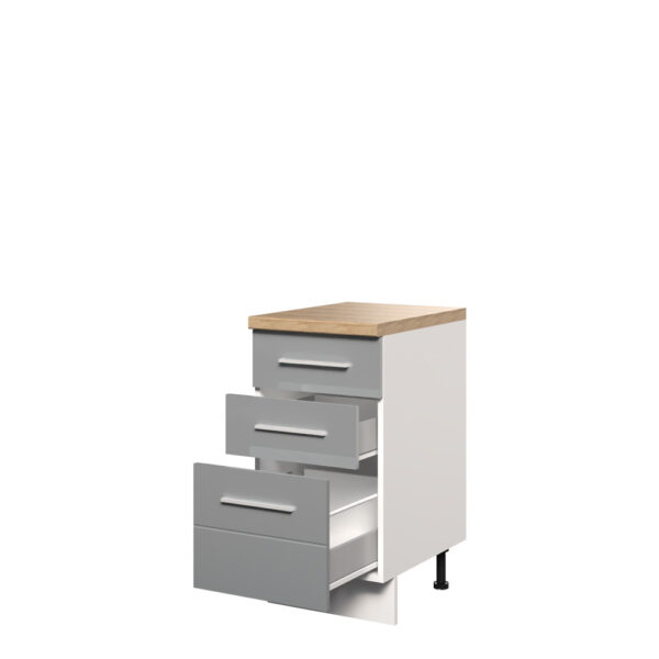 Kuhinjska spodnja omarica s tremi predali Highline R-45-3MBOX/3, 45 cm, korpus Bela, fronta Onyx visoki sijaj