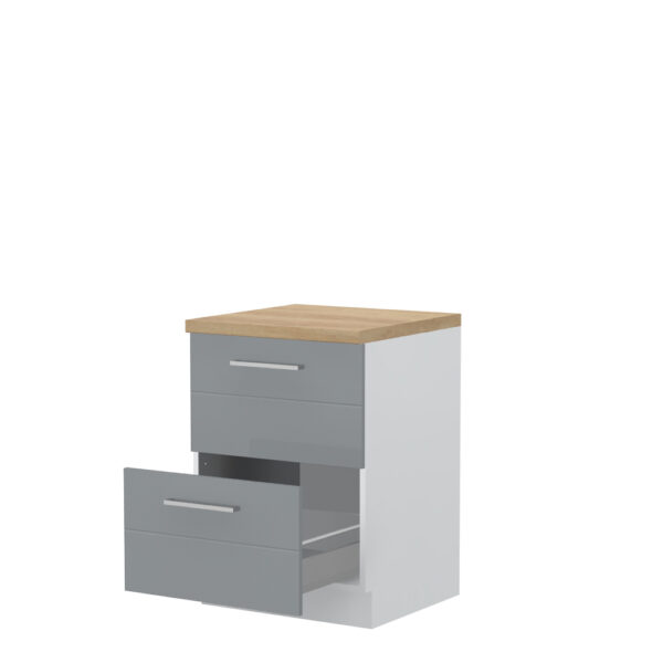 Kuhinjska spodnja omarica z dvema predaloma Highline R-60-2MBOX/3, 60 cm, korpus Bela, fronta Onyx visoki sijaj